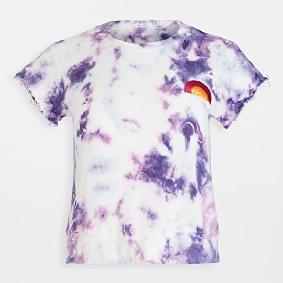 Mother The Fray Cap Sleeve Blueberry Tie Dye Sweat Rainbow Pullover Top - Picture 2 of 14